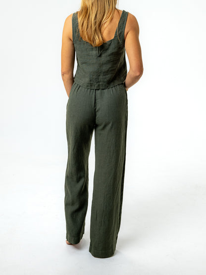 The Elle Linen Trouser Pant - Palm Green