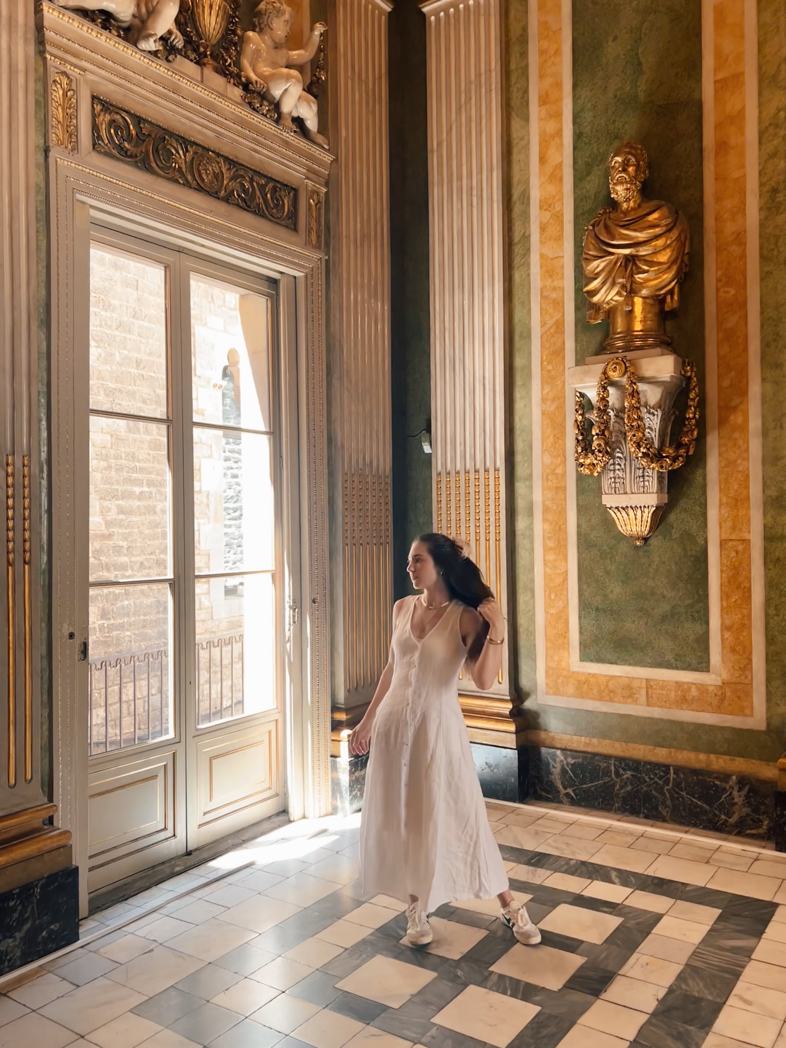 White linen dress in historic room