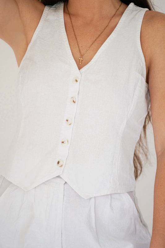 The Olivia Vest Top - Sun Bleached Linen