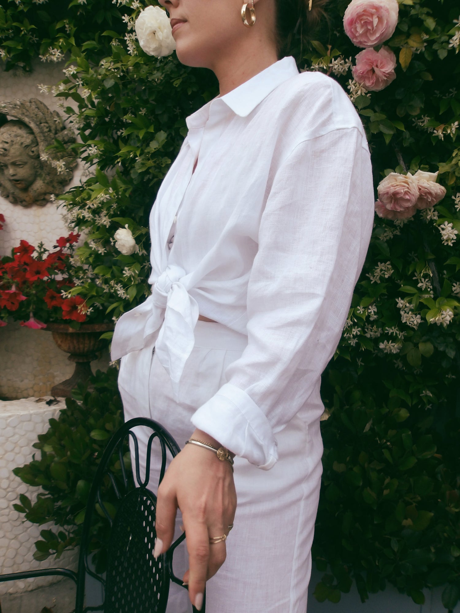 Oversized button up with pink and red flowers